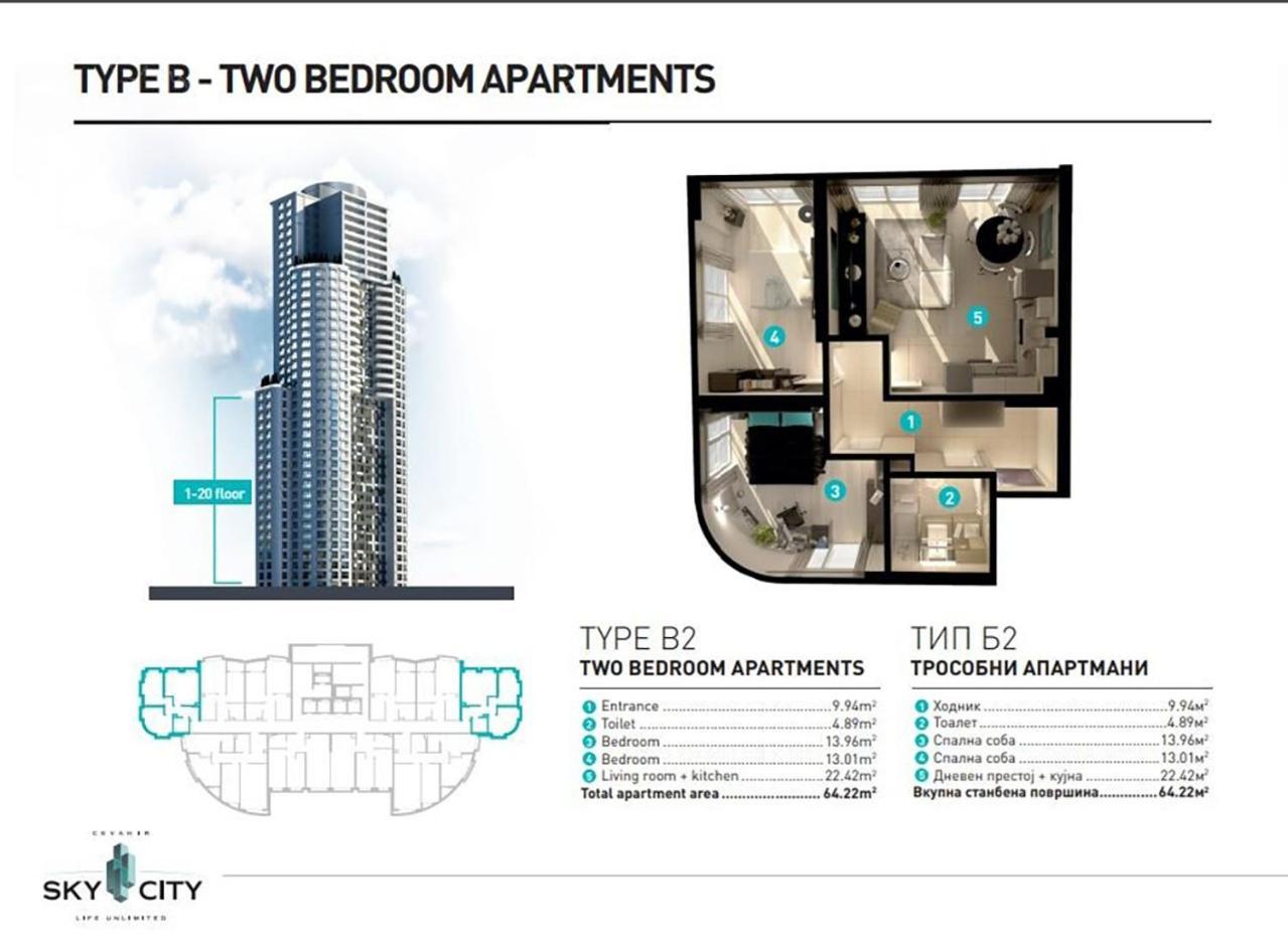 18Th & 16H Floor Secure Luxury Condos With Pool & Fitness Included In Price Скопье Экстерьер фото